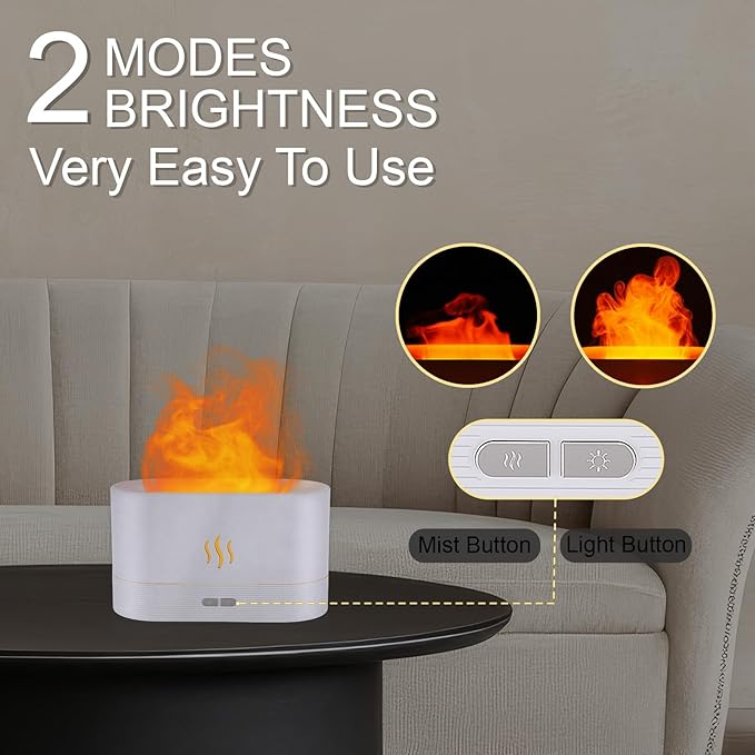 Essential Oil Diffuser, Flame Air Humidifier with Fire Led Light - 2 Rightness, 180mL Capacity (8 Hours), Auto-Off Protection Air Diffuser for Home Bedroom Office Gifts(Black)