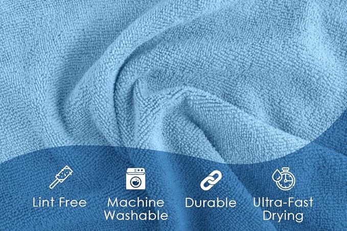 Avalon Towels Microfiber Cleaning Cloths (Value Pack of 48) Size 16" x 16", Highly Absorbent Cleaning Rags, Lint Free Cleaning Towels, Reusable and Washable, Microfiber Towels for Cars (Blue)