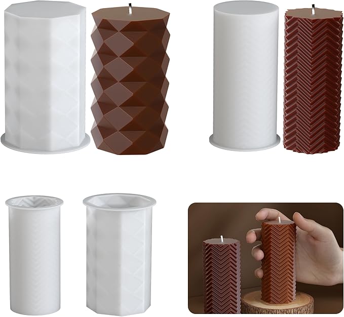 2 Pack Stripe Cylinder Pillar Spiral Candle Resin Mold - Resin Casting Silicone Molds for Home Decor & Candle Making Wave Spiral Mold