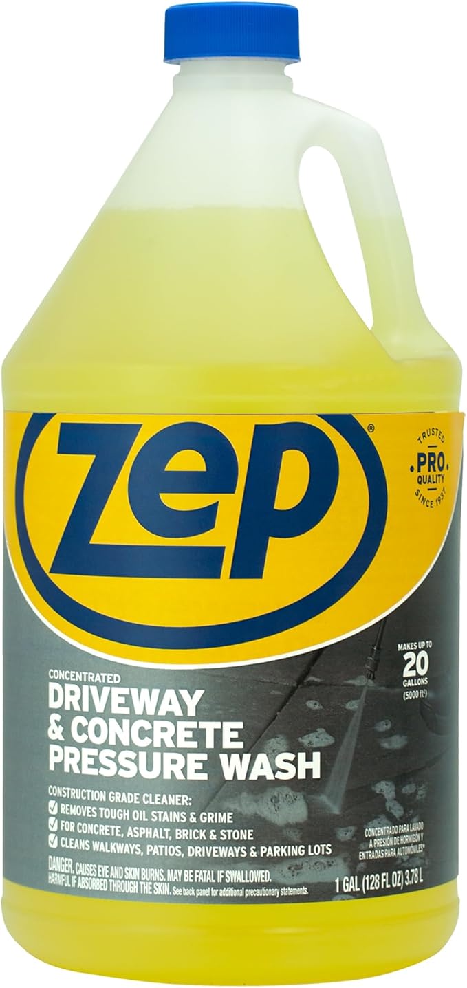 Zep Driveway and Concrete Pressure Wash Cleaner Concentrate - 1 Gal (Case of 4) - ZUBMC128 - Removes Tough Oil Stains and Grime
