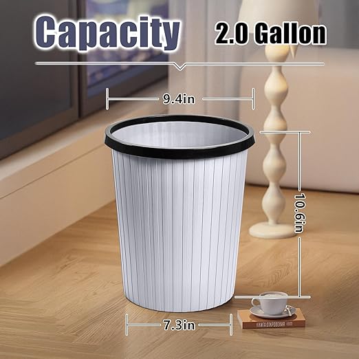 ZXJ Plastic Trash Can - 2 Gallon - White - Laundry Room,Bathroom,Kitchen,Office,Dormitory,Camping,Kids Room