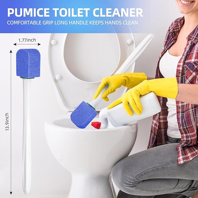 Pumice Stone Toilet Cleaner with Long Handle Pumice Stone Cleaner Rust and Grease Stain Clean Suitable for Toilet Bathroom Kitchen Sink BBQ 2 Handle and 10 Pumice Stones(Blue)