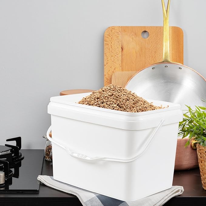 Parlynie 5 Gallon Plastic Bucket Pail Food Grade BPA Free with Air Tight Lid(Pack of 4, White)