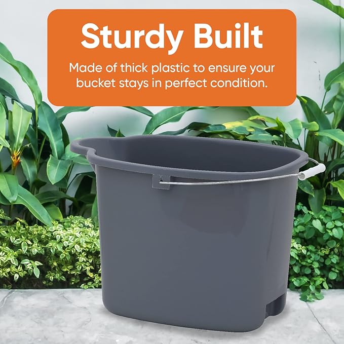 Superio Plastic Bucket with Grip Handle, 16 Liter Large Spout Cleaning Pail Grey, Heavy Duty Bucket Home Floor Mopping, Bath, Car Wash, Bowls for Camping, Fishing