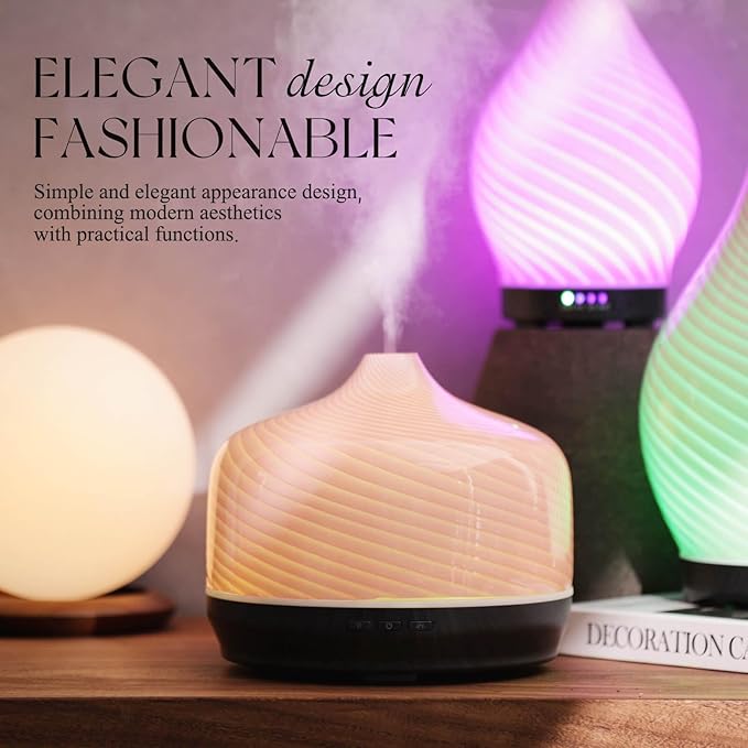 Porseme 500ml Glass Essential Oil Diffuser Aromatherapy Ultrasonic Cool Mist Humidifier 15-21 Running Hours Waterless Auto-Off Air Diffusers for Sleeping Yoga Office Working Spa and Rest (Pure Pink)