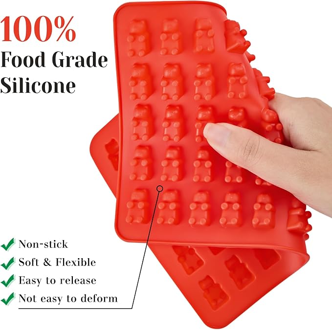 5 Pcs Mini Gummy Candy Molds with 2 Dropper, Silicone Bear Donut Dinosaur Fruit Snack Molds Non-stick and BPA Free Jello Candy Mold for Small Chocolate Gummies