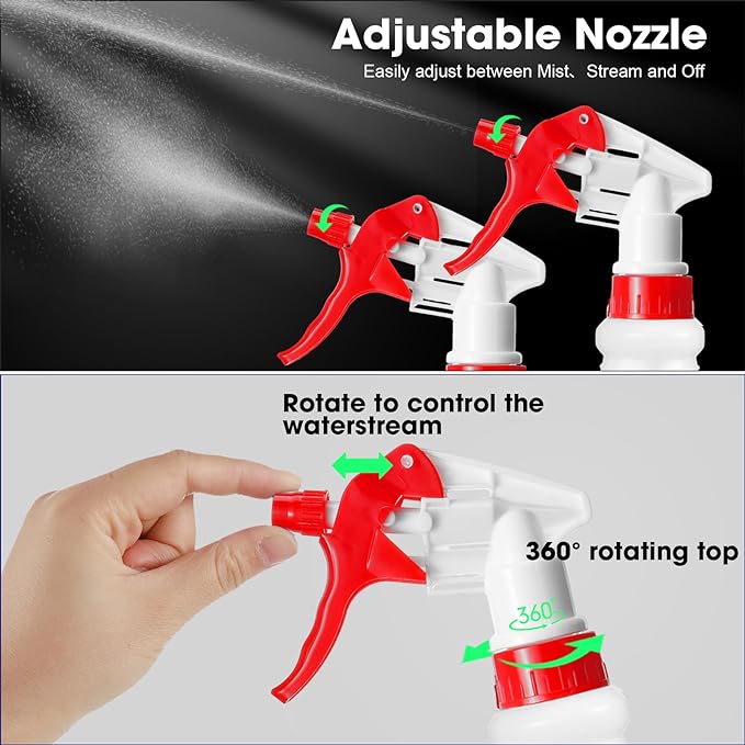 Gerrii 12 Pcs Plastic Spray Bottles with Adjustable Nozzle and Label for Cleaning 24 oz Anti Leak HDPE Spraying Bottles Empty Water Squirt Bottle (Red)