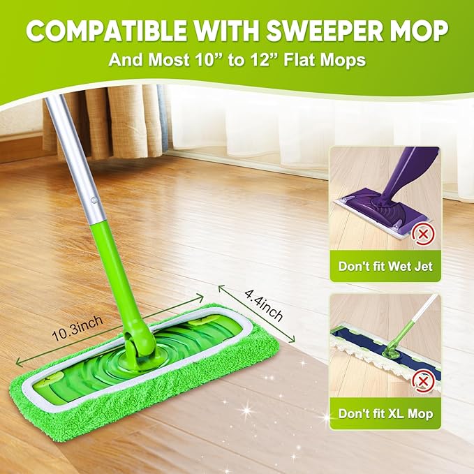 6-Pack Reusable Mop Pads Compatible with Sweeper Mop - 100% Coral Fleece Washable Refills - Microfiber Dry & Wet Sweeping Cloths for Multi-Surface/Hardwood Floor Cleaning