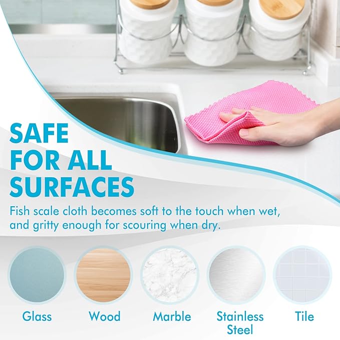 Streak Free Miracle Cleaning Cloths Easy Clean Nanoscale,Fish Scale Microfiber Window Mirror Glass Car Stainless Steel Cleaning,Lint Free Dish cloth Wine Glass Polishing Towel,Reusable,Pack 6,Blue