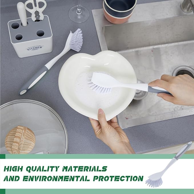 Hsei 20 Pcs Gray Kitchen Scrub Dish Brush Bulk with 11 Inch Handle Cleaning Dish Scrubber with Stiff Bristles Washing Scrub Brushes for Housekeeping for Pots and Pans, Kitchen Sink