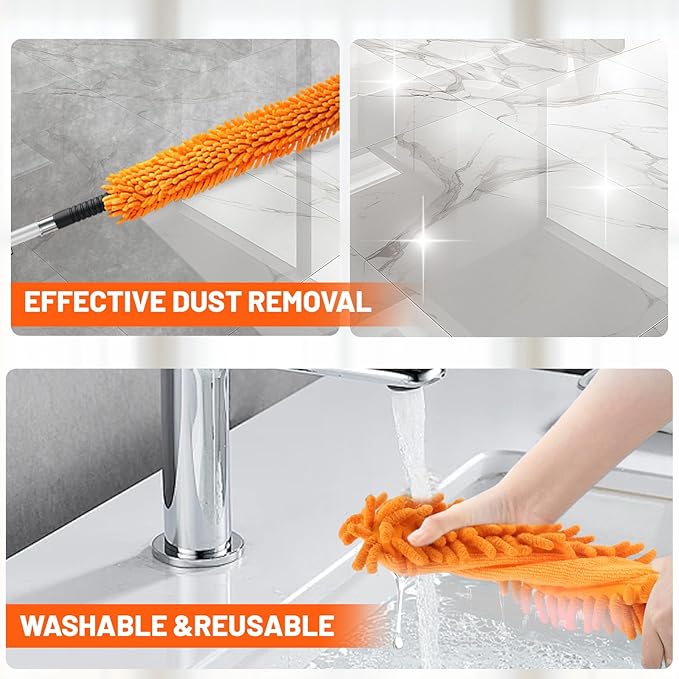 20ft High Reach Duster Kit with Extendable Pole (5-12ft),High Ceiling Duster Kit Includes–Ceiling Fan Blade Cleaner, Cobweb Remover, Bendable Duster, Microfiber Glass Scrubber & Squeegee & Swivel Head