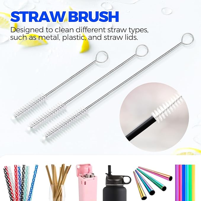 Holikme 6 Pack Dish Brush Set with Bottle Brush, Dish Scrub Brush, Pan Brush and 3 Straw Brushes, Deep Cleaning Handle Brush with Scraper Tip for Kitchen Sink Dishes Bottle Cup Pot and Pans (Gray)