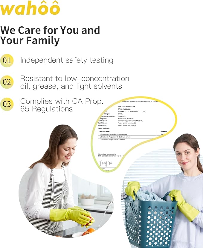 wahoo 3 Pairs Skin-Friendly Cleaning Gloves, Cotton Flocked Lined Dishwashing Gloves, Reusable, Non-Slip, Waterproof, Bud Tender, Small