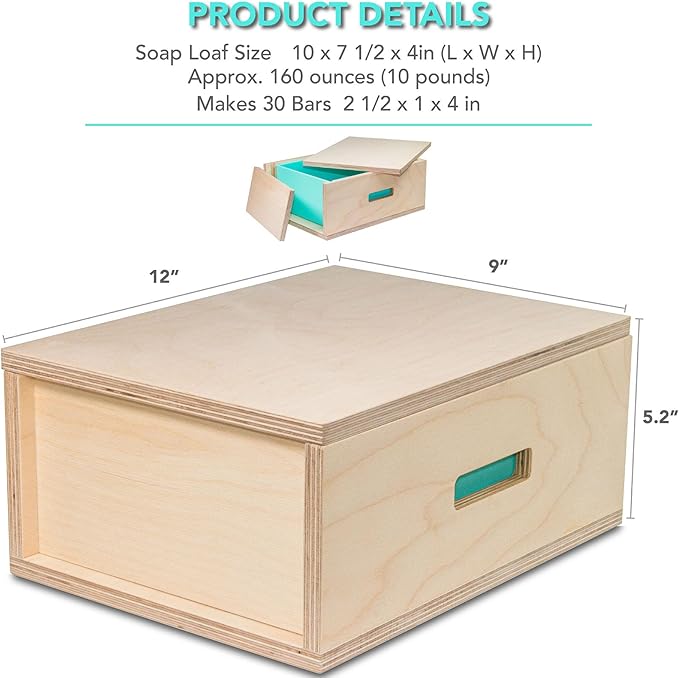 Extra Large Soap Molds 160 oz with Removable Side Wall —Tall Skinny Triple Width Mold, Flexible Silicone Soap Molds for Soap Making, Wooden Rectangle Soap Mold with Lid