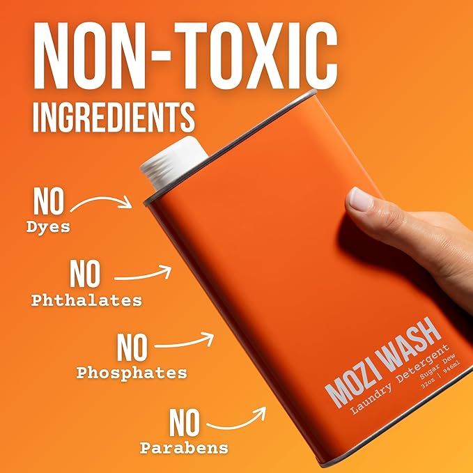 Mozi Wash Laundry Detergent Liquid, Sugar Dew- Citrus & Hibiscus, 50+ Loads, Non toxic, Plant Based Enzyme Cleaners, Phosphate & Paraben Free, Long Lasting Luxury Clean, 32 oz Recyclable Bottle