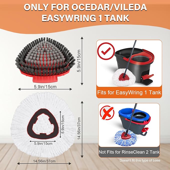 5 Pack Spin Mop Head Replacement for O Cedar EasyWring 1-Tank System,Include 4 Mop Replace Heads + 1 Upgrade Scrubber Brush, 100% Microfiber Mop Refills Deep Cleaning Machine Washable
