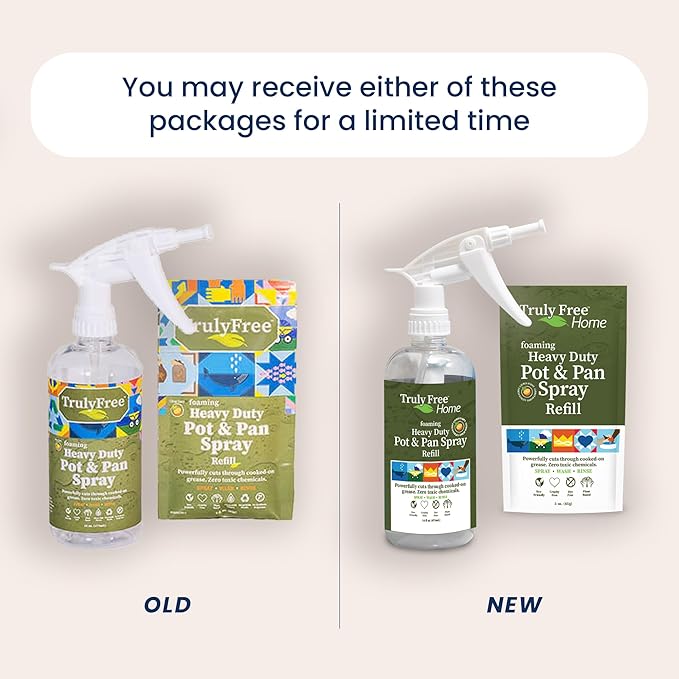 Truly Free Heavy Duty Pot & Pan Spray - Powerful Foaming Grease Remover, Multi-Purpose Kitchen Cleaner Spray Degreaser for Oven, Stoves, Grill & More, Citrus Scent - Includes 1 Empty Bottle & 2 Refill