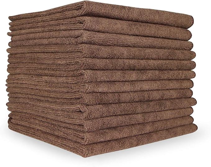Arkwright Microfiber Cleaning Cloths - (Pack of 12) Large Lint & Streak-Free Drying Wash Towels, 300 GSM Super Absorbent & Quick Dry, Perfect Cleaner for Car, Glass, and Window, 16 x 16 in, Brown