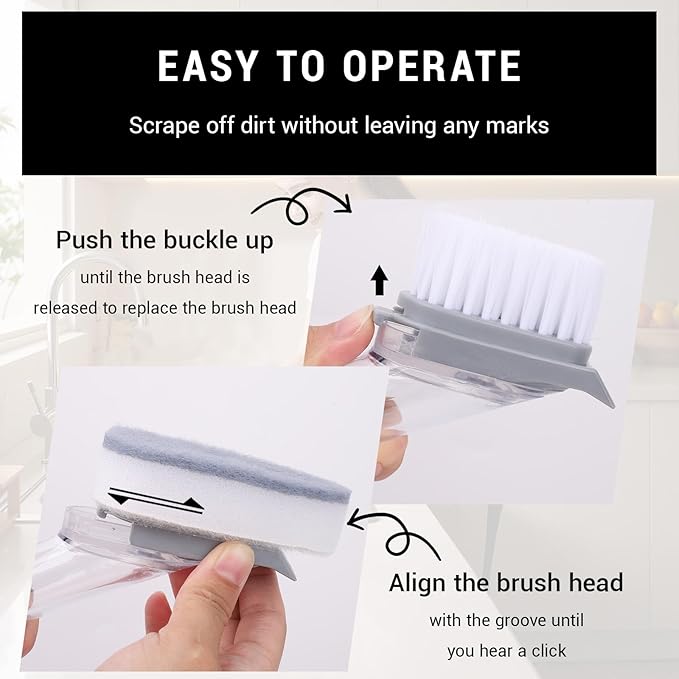 Soap Dispensing Dish Scrubber Brush for Kitchen Sink with 2 Pcs Sponge Refills