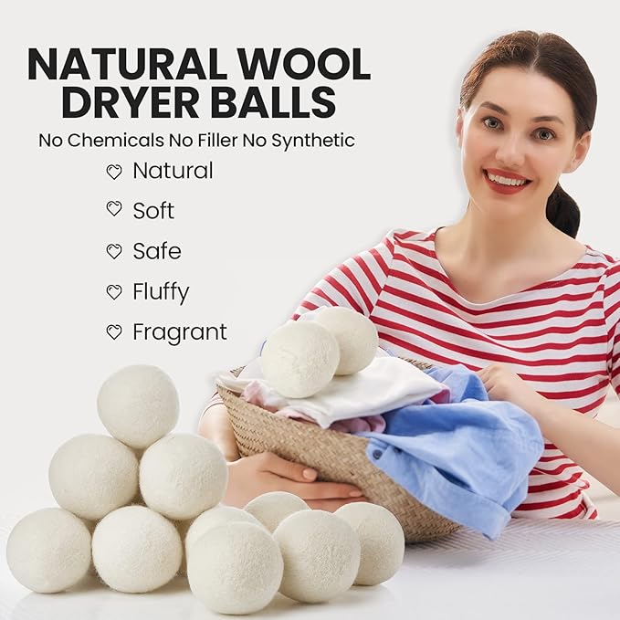 Roowest 36 Pcs Wool Dryer Balls Set Reusable Laundry Wool Balls with Muslin Bags Fabric Softener Anti Wrinkle Anti Static Saving Energy and Time