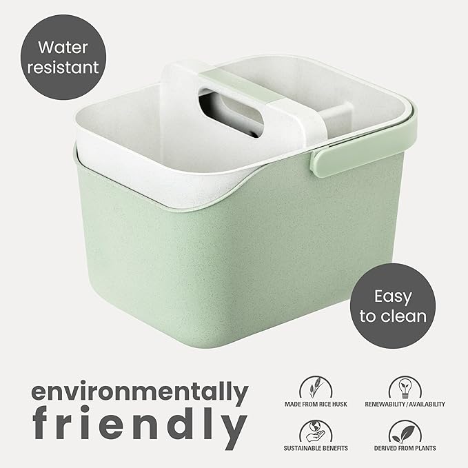 Vigar Zeroline Bucket Organizer, Multipurpose Caddy Organizer with Handle, 3 Compartment Bathroom Organizers and Storage for Home, Turquoise, Grey