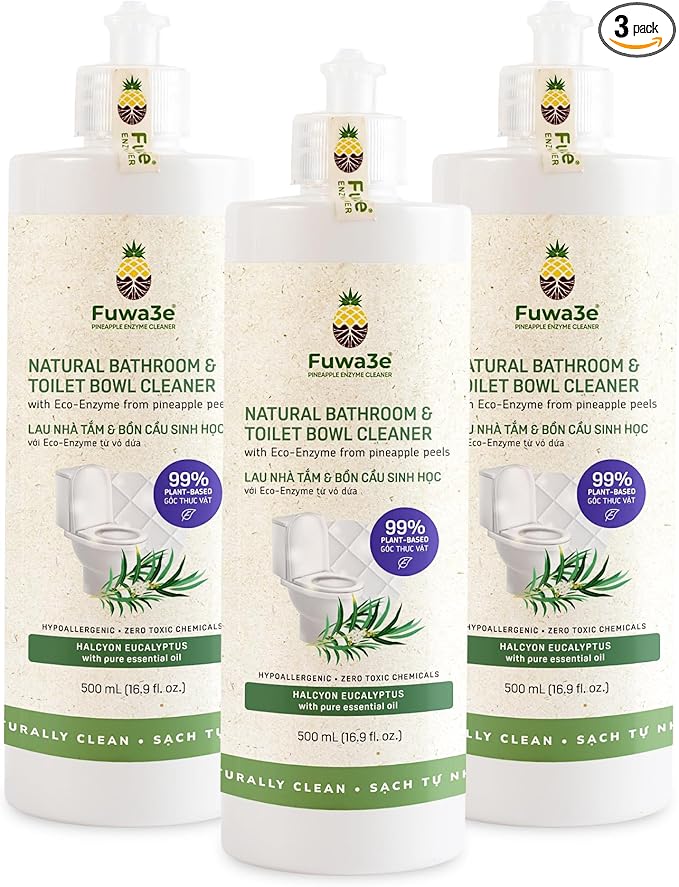 Fuwa3e Pineapple Enzyme Natural Toilet Bowl Cleaner Halcyon Eucalyptus - 16.9oz 3 Pack - 99% Plant Based Non Bleach Bathroom Cleaner - Freshens and Deodorizes with Fermented Pineapple Peels