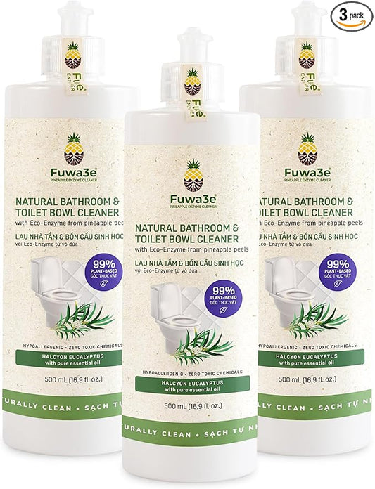 Fuwa3e Pineapple Enzyme Natural Toilet Bowl Cleaner Halcyon Eucalyptus - 16.9oz 3 Pack - 99% Plant Based Non Bleach Bathroom Cleaner - Freshens and Deodorizes with Fermented Pineapple Peels