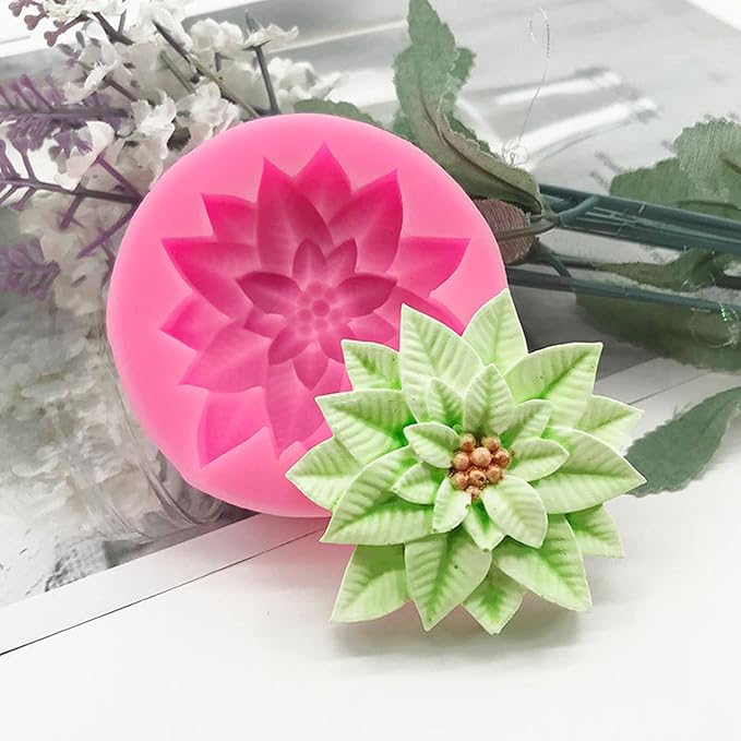 2Pcs Holly Leaf Silicone Mold for Fondant Chocolate Candy Cake Decorating Baking Candle Soap Pastry Polymer Clay Christmas Decoration