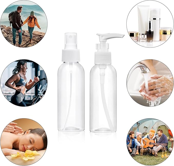 Travel Bottles Fine Mist Spray Bottle Pump Bottles Dispenser 3.4oz/100ml 6 Pack Clear Plastic Tsa Approved Reusable Container for Shampoo Lotion,Cleaning Solutions,Plants,Pet,Essential Oils, Hair,Cook
