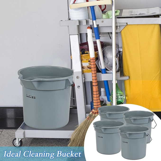 6 Pcs 3.5 Gallon Bucket for Cleaning, Plastic Heavy Duty Clean Bucket with Handle and Spout, Industrial Storage Container (Grey)