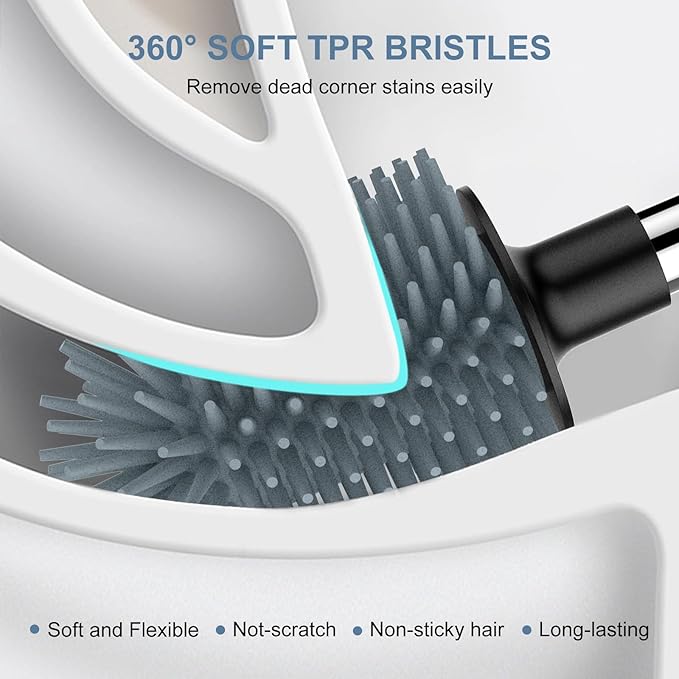 SetSail Silicone Toilet Bowl Brush and Holder Automatic Toilet Brushes for Bathroom with Holder Ventilated Toilet Cleaner Brush for Toilet Scrubber Cleaning - Black (2 Packs)