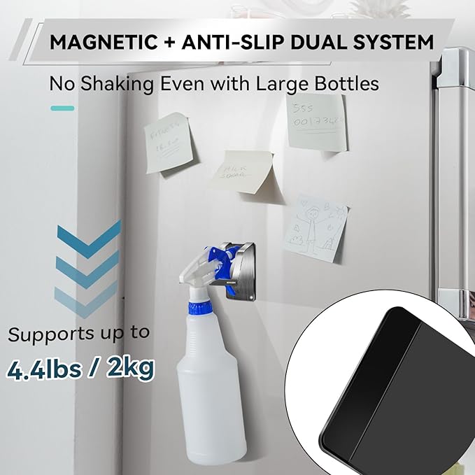 KIHOGEM Magnetic Spray Bottle Hanger, Stainless Steel Spray Bottle Holder with Strong Magnetic Backing for Refrigerator Grill RV (4pcs)