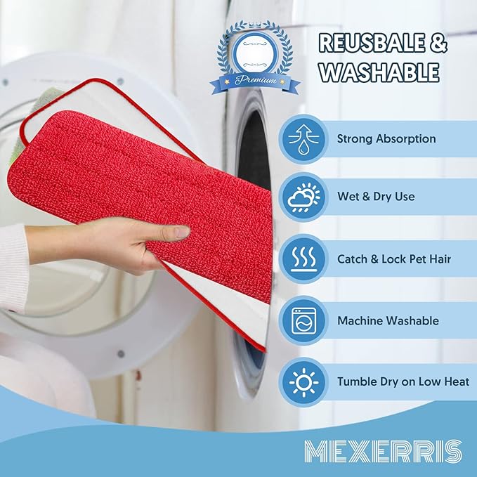 7 Count Reusable Mop Pads for Swiffer PowerMop - MEXERRIS Microfiber Wet PowerMop Pads Refills Machine Washable Hard Wood Floor Mop Pads Replacement for 13''-15'' Spray Floor Mops