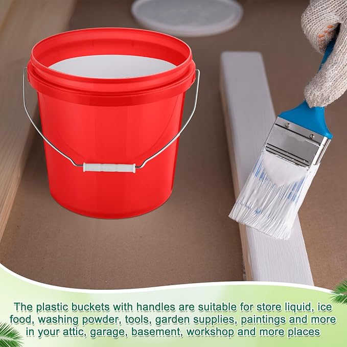 Tioncy 10 Pcs 2 Gallon Plastic Bucket with Lid Heavy Duty 2 Gallon Bucket Pail with Lid Handle for Storage Container Home Household Cleaning (Red)