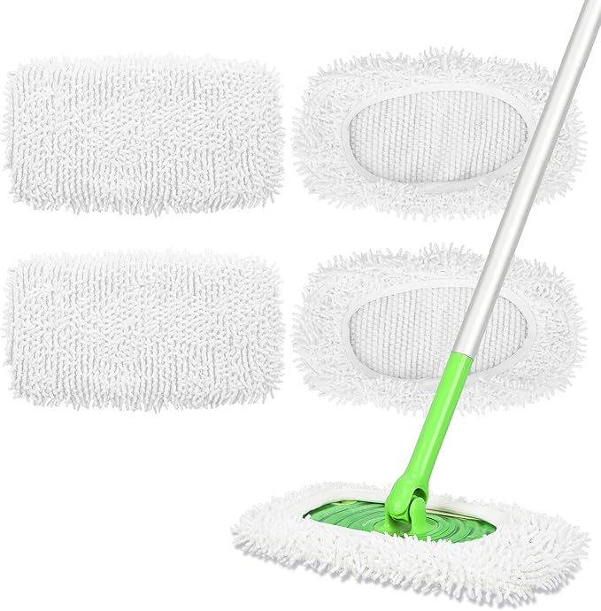 4 Pack Reusable Microfiber Mop Pads Compatible with Swiffer Sweeper - Dry Sweeping Cloths & Wet Pad Refills for Wet & Dry, Washable Pads Refills for Household Cleaning (Mop is not Included)