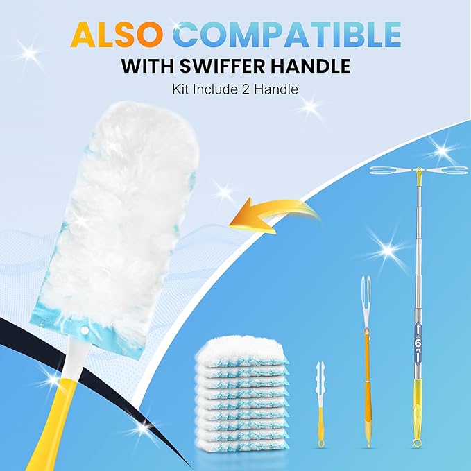 Duster Kit for Swiffer Duster Refill: 50 Heavy Duty Refills + 2 Handles | 3X Grip & Static Tech | Car, Furniture & Electronics Dry Cleaning