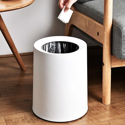 2 Pack Round Modern Trash Can Bedroom, 3Gal/12L Bathroom Trash Can Hidden Bag, Open Top Trash Bin Round Plastic, Minimalist White Garbage Can with Inner Bucket (with 2 Handles) for Kitchen Office