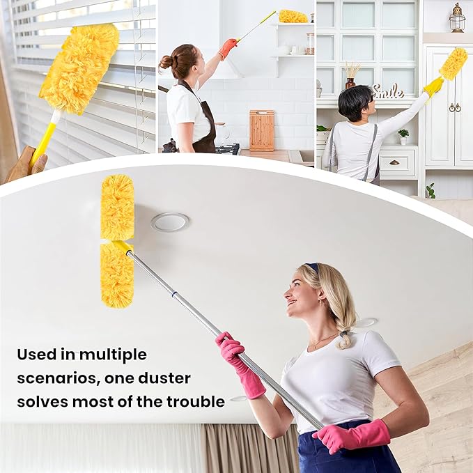 XL 360° Duster Refills | Compatible with Swiffer Duster | 60Count + 1 Handle | Electrostatic Lock-Dust Technology | Heavy Duty Disposable Duster for Furniture, Blinds, Lamps, Allergen Cleaning