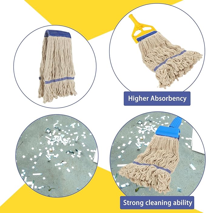 6 Pcs Mop Head Replacement Commercial Heavy Duty Mop Head for Floor Cleaning Wet Industrial White Cotton Loop-End String Wet Mop Head for Home, Industrial Cleaning