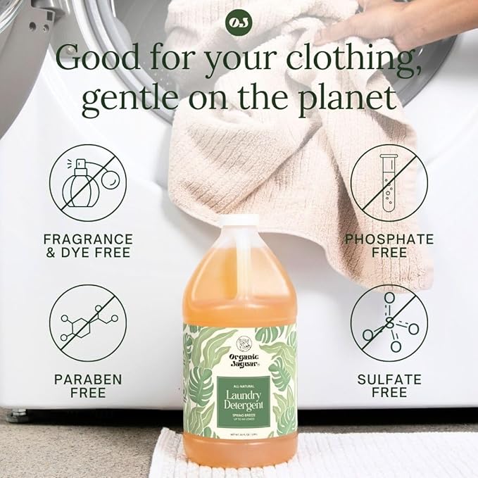 Organic Jaguar Laundry Detergent, Spring Breeze, Up to 64 Loads, 100% Natural Formula with Essential Oils, Gentle & Effective Formula Without Harsh Ingredients, Paraben & Sulfate Free, Natural Scent