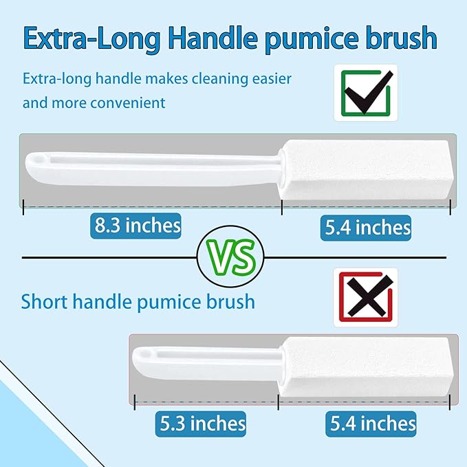 2 Pack Pumice Stone for Toilet Cleaning, Extra Long Handle for Removing Bowl Ring, Pool, Bathroom, Toilet Brush (White)