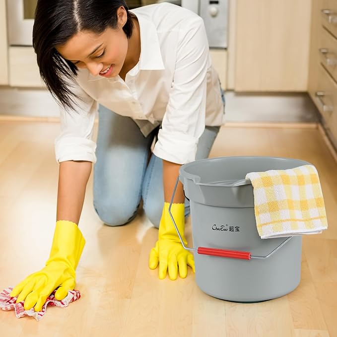 14 Quart Plastic Cleaning Bucket with Handle, 4 Packs Plastic Round Utility Pail, Grey
