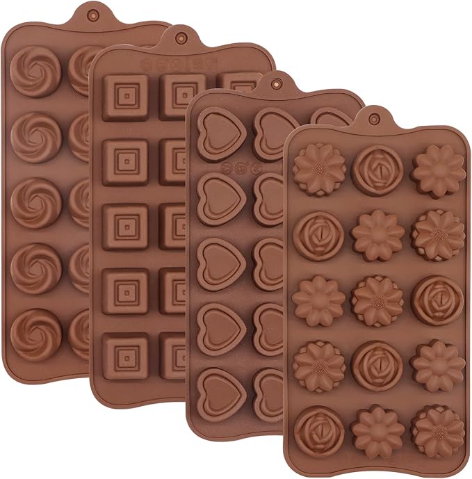 4 Pcs Silicone Molds for Chocolate Non Stick Candy Mold Food Grade Candy Molds for Chocolate Candies Jelly Truffles Candles