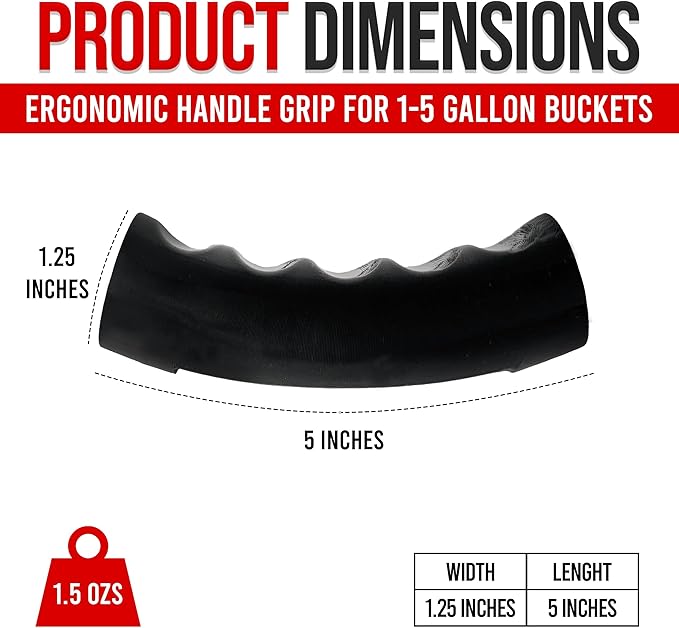 USA-Made Bucket Grip for 1-5 Gallon Buckets, Ergonomic, Durable Handle Grip for Heavy-Duty Buckets | Easy to Install, Comfortable for Gardening, Construction, DIY | Fits 5 Gal Handles - Pack of 12