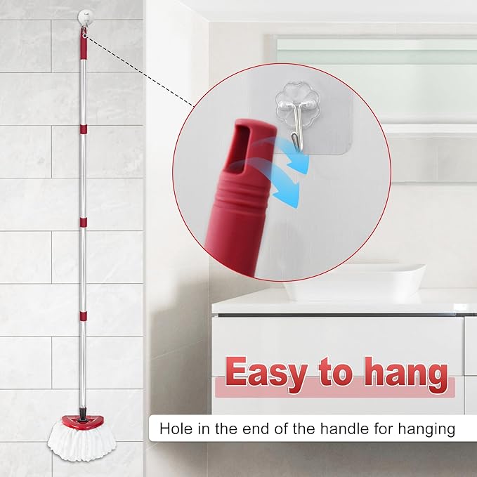 Mop Handle for Ocedar, Mop Handle for O Cedar, Spin Mop Replacement Handle for O Cedar, 4-Section Spin Mop Handles and Base for Ocedar, 30" to 58" Mop Stick Pole Handle and Base for Ocedar Spin Mop