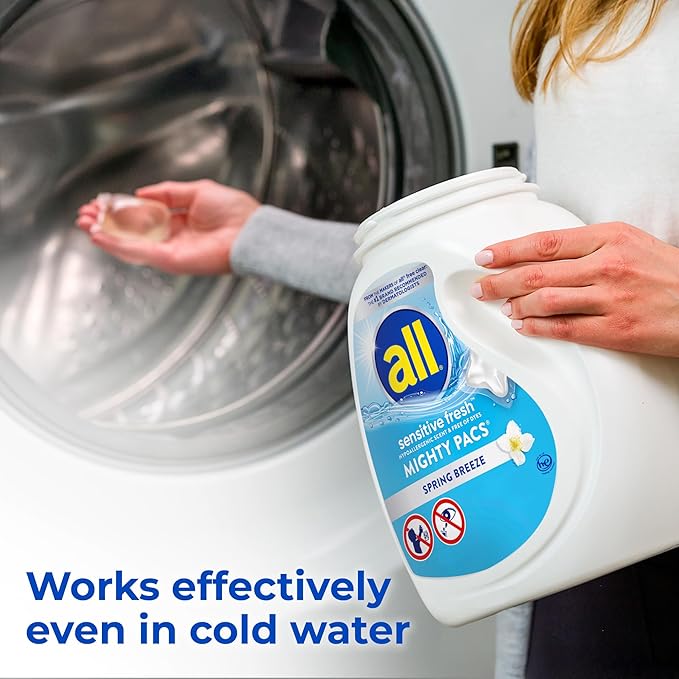 all sensitive fresh, Spring Breeze, MIGHTY PACS Scented Laundry Detergent for Sensitive Skin, Hypoallergenic, 19 Count (Pack of 6)