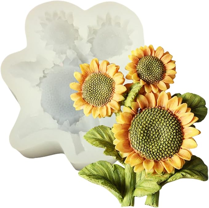 3D Flower Bouquet Candle Soap Silicone Molds Fondant Chocolate Candy Cake Decorating Mould Resin Clay Baking Pastry Tools (Sunflower)