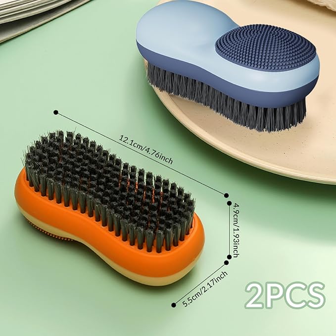 2Pcs Laundry Brush Double Sided Hard ＆ Soft Dense Bristle Shoe Brush Ergonomical Grip Scrub Stubborn Stain Remover Cloth for Delicate Wool Knits Cotton Leather Fabrics, Home Decor