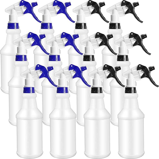Eccliy 12 Pcs 16 Oz Plastic Spray Bottle, Adjustable Empty Reusable Sprayer for Cleaning, Planting, Water, Bathroom and Kitchen, BBQ, Commercial and Residential(Blue, Black,Original)