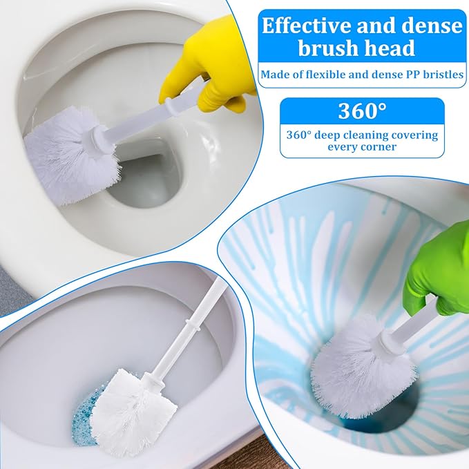6 Pack Toilet Bowl Brush and Holder Toilet Bowl Scrubber Brush Heavy Duty 15 Inches Toilets Brushes Disposable White Stiff Bristles Cleaners Brushes Deep Cleaning Supplies for Bathroom